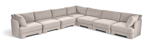 Meridian Furniture Hammond velvet upholstery 7-piece corner sectional sofa, stationary living room furniture with plush fabric.