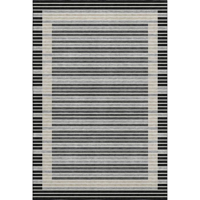 10' X 14' Striped Washable Area Rug With UV Protection (693456) - Black / Gray / Silver