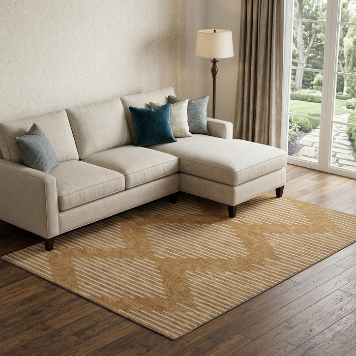 10' X 14' Geometric Washable Area Rug With UV Protection (679774) - Rust / Beige