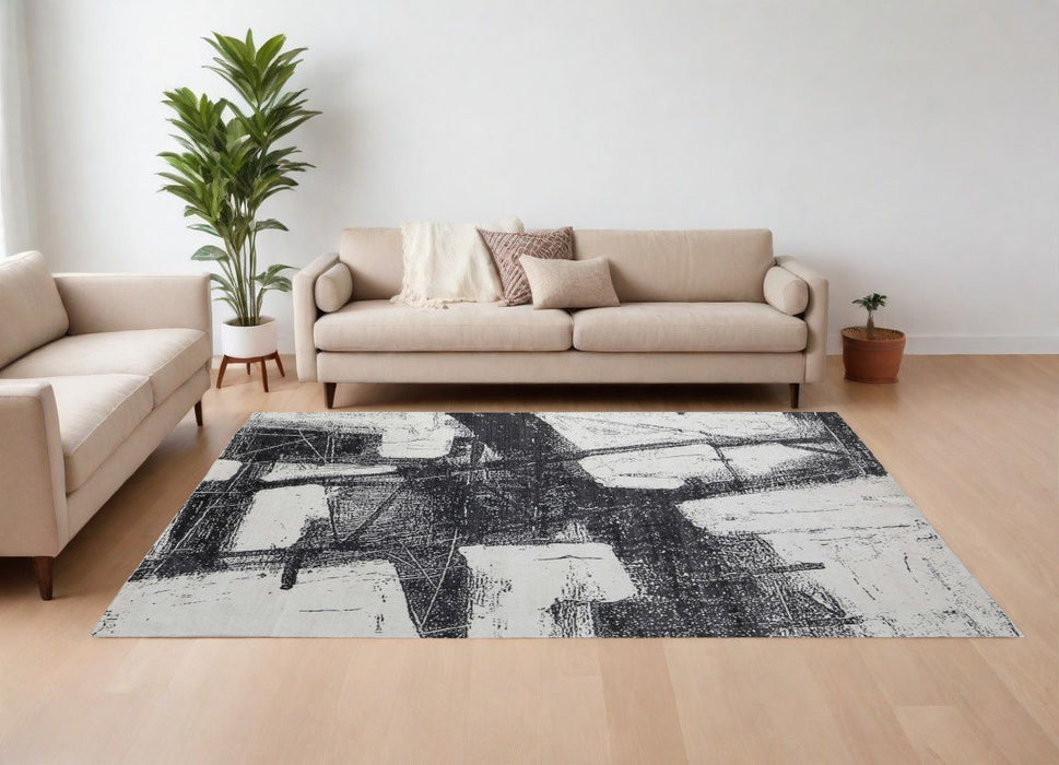 10' x 14' Abstract Hand Woven Area Rug - Black And Dark Gray