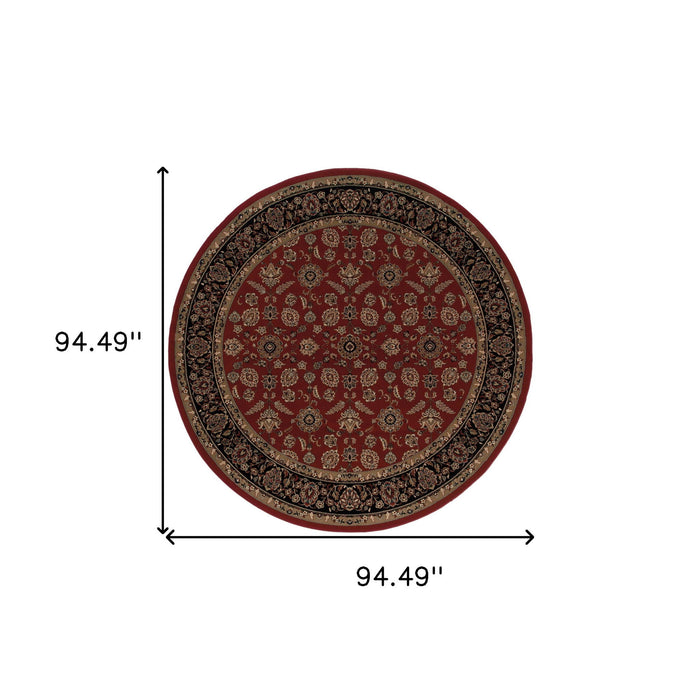 8' Oriental Round Rug - Red And Black
