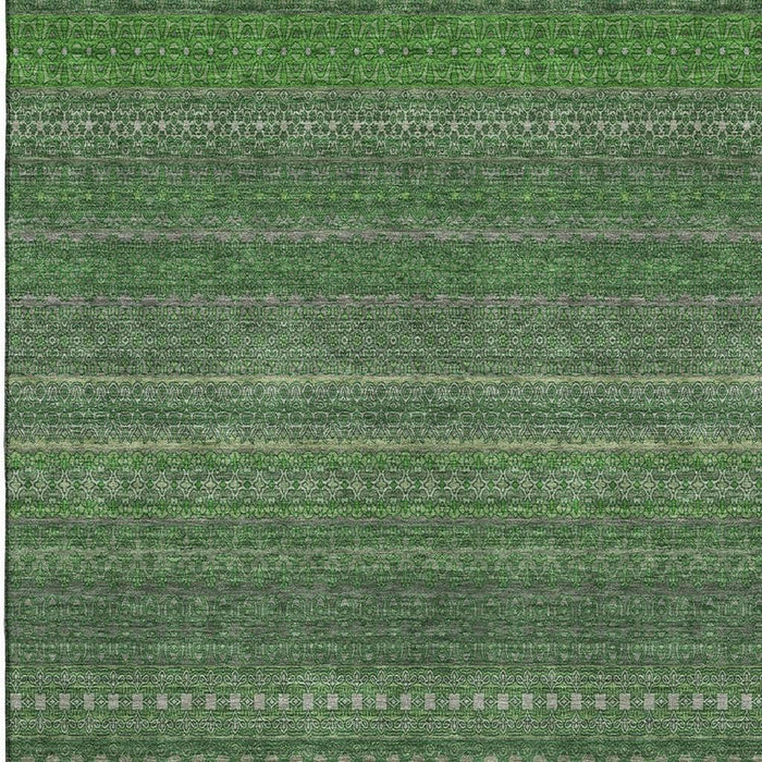 10' X 14' Striped Washable Area Rug With UV Protection (647506) - Fern Green / Ivory