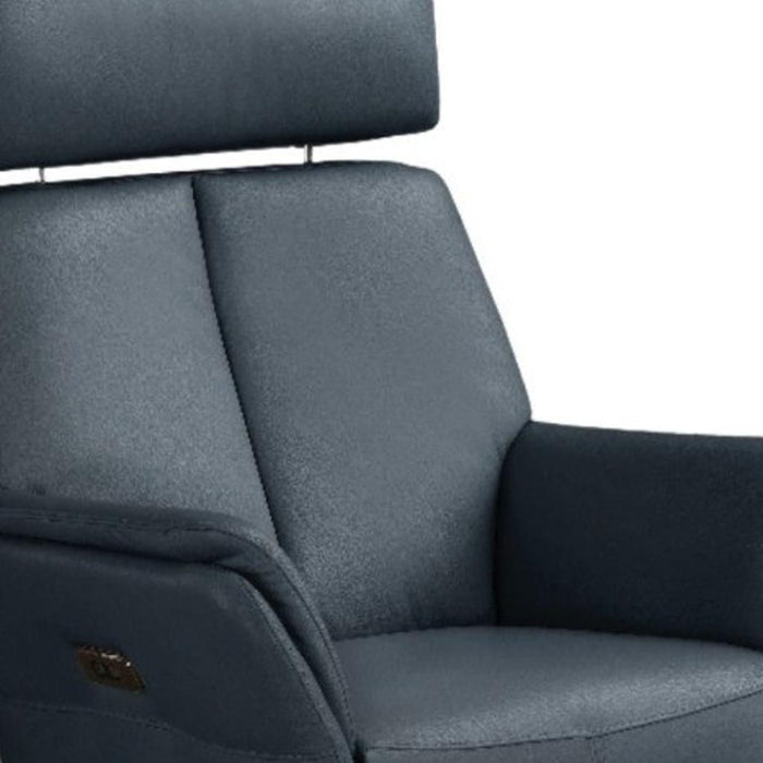 Genuine Leather Power Swivel Recliner - Blue