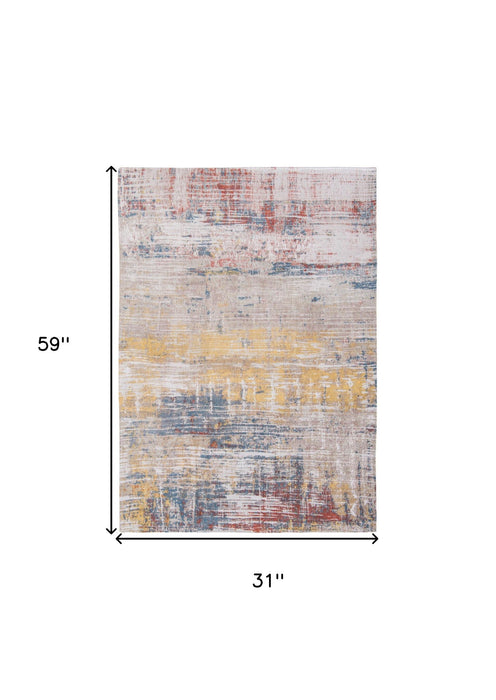 2.6' x 4.9' Abstract Non Skid Area Rug - White
