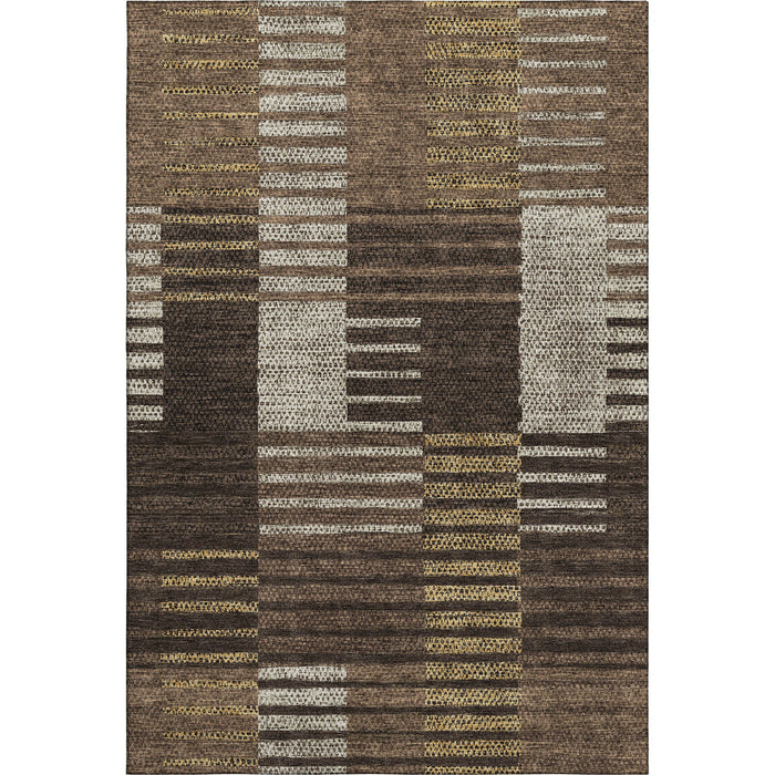10' X 14' Striped Washable Area Rug With UV Protection (675660) - Chocolate / Beige / Gold