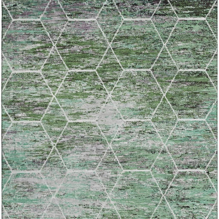 10' X 14' Geometric Washable Area Rug With UV Protection (699190) - Green / Gray / Ivory