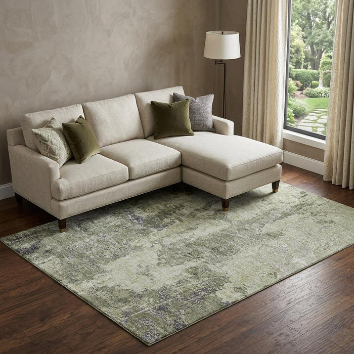 10' X 14' Abstract Washable Area Rug With UV Protection (693378) - Artichoke Green / Charcoal / Ivory