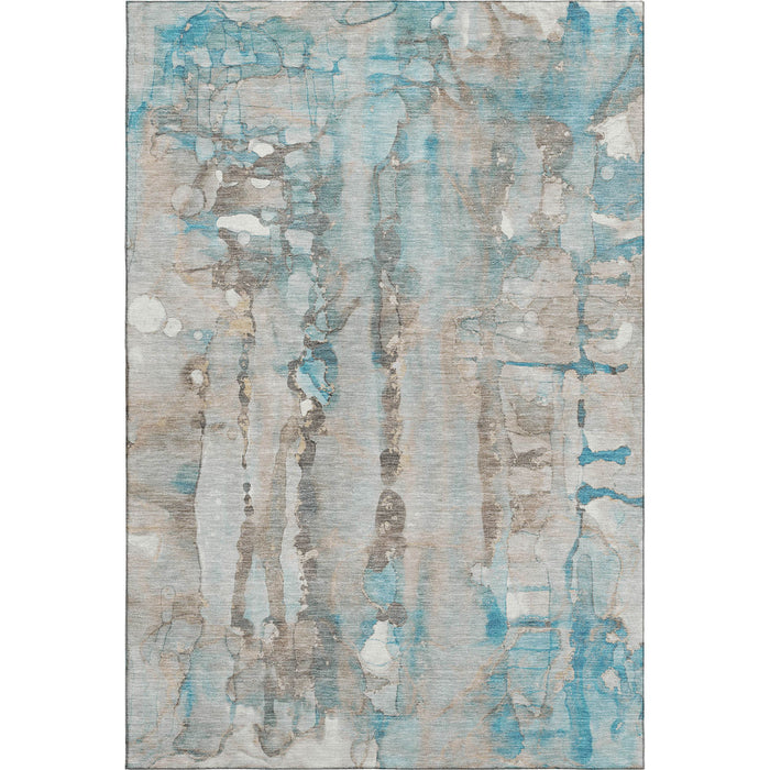 10' X 14' Abstract Washable Area Rug With UV Protection (718532) - Teal / Ivory