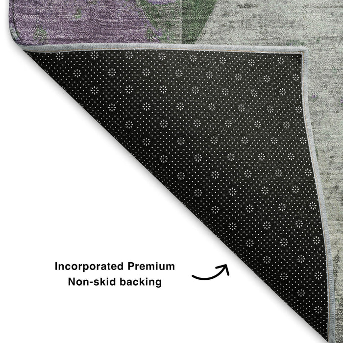 10' X 14' Geometric Washable Area Rug With UV Protection (706975) - Emerald / Purple