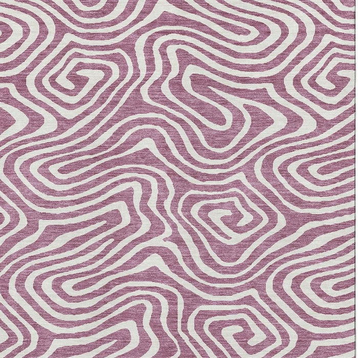 10' X 14' Abstract Washable Area Rug With UV Protection (680127) - Plum / Ivory