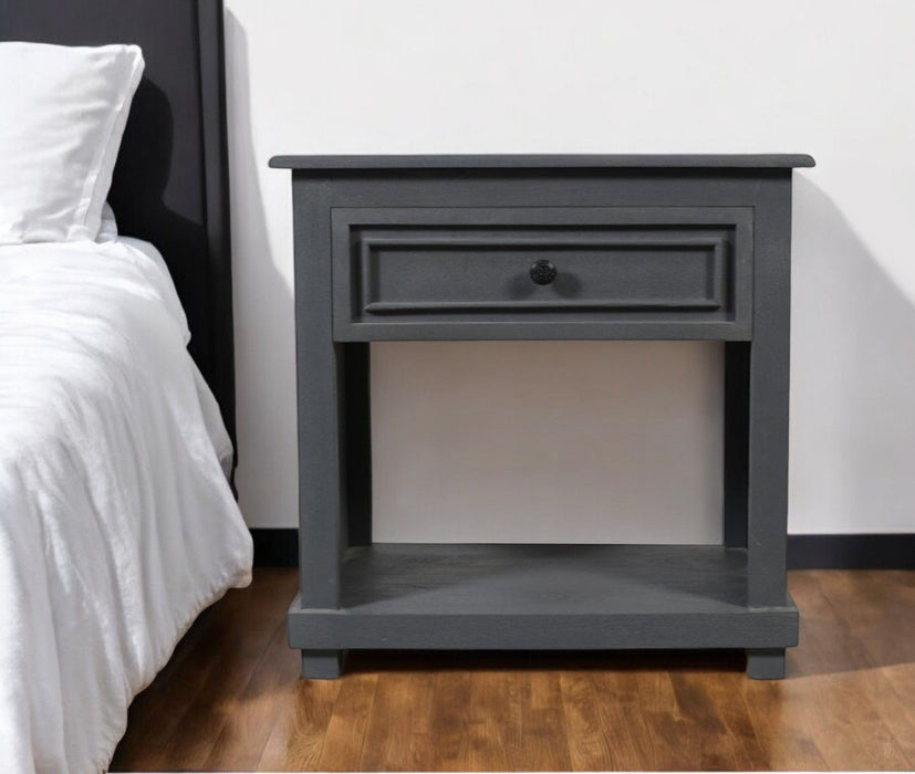 28" Distressed One Drawer Solid Wood Nightstand - Gray