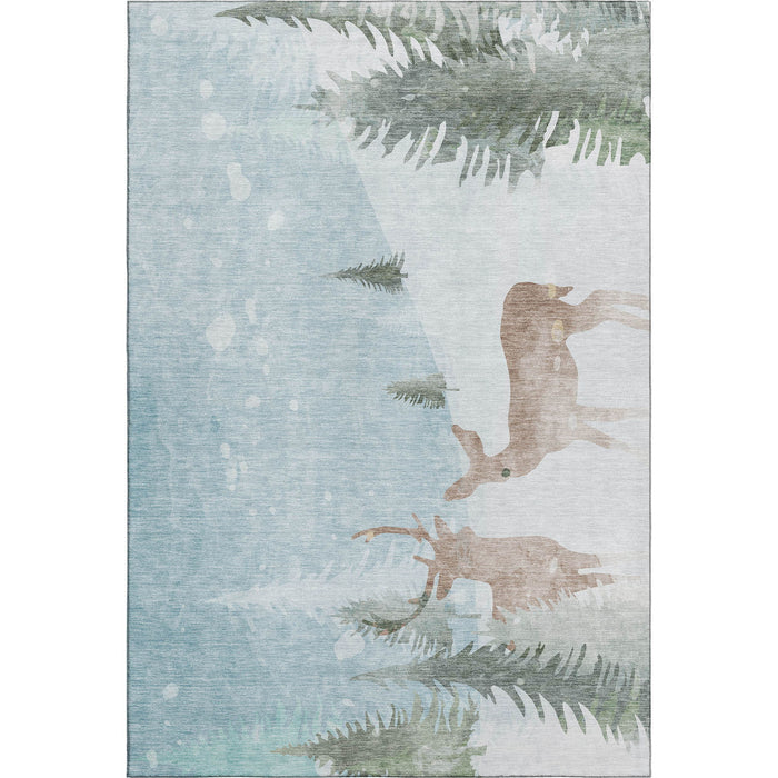 10' X 14' Abstract Geometric Washable Area Rug With UV Protection (702008) - Sky Blue / Ivory / Khaki