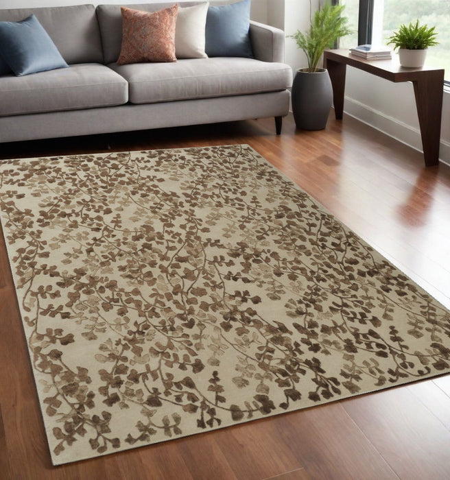 5' x 8' Floral Hand Tufted Area Rug - Taupe And Brown
