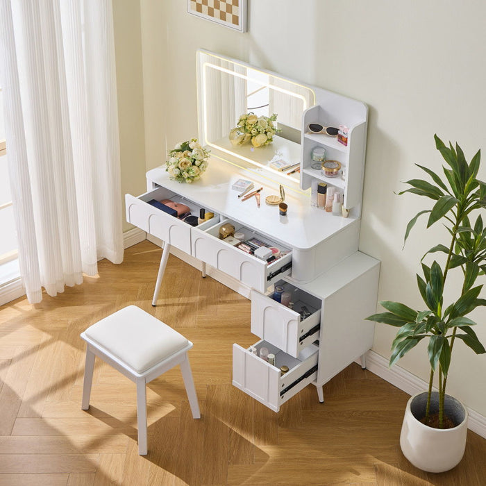 Wood Mirrored Four Drawer Vanity Table Lights - White