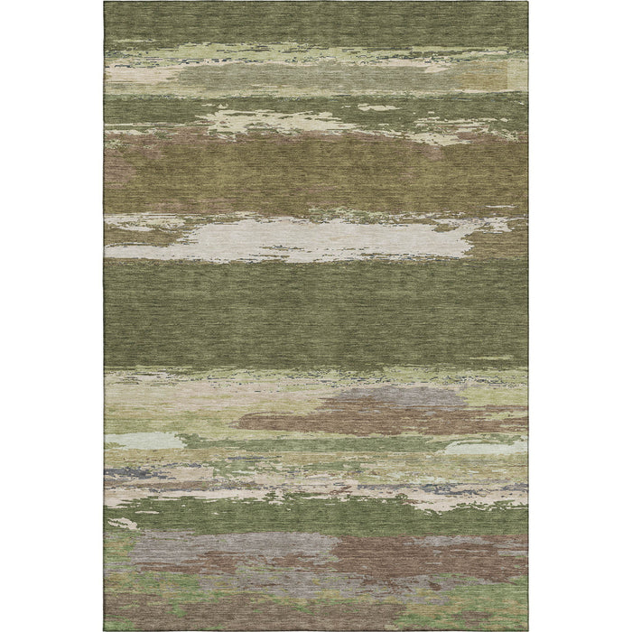 10' X 14' Abstract Washable Area Rug With UV Protection (692727) - Olive Green / Silver / Brown