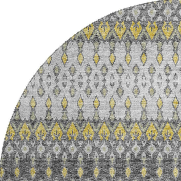 8' Tribal Distressed Washable Round Rug With UV Protection (643812) - Gray / Gold
