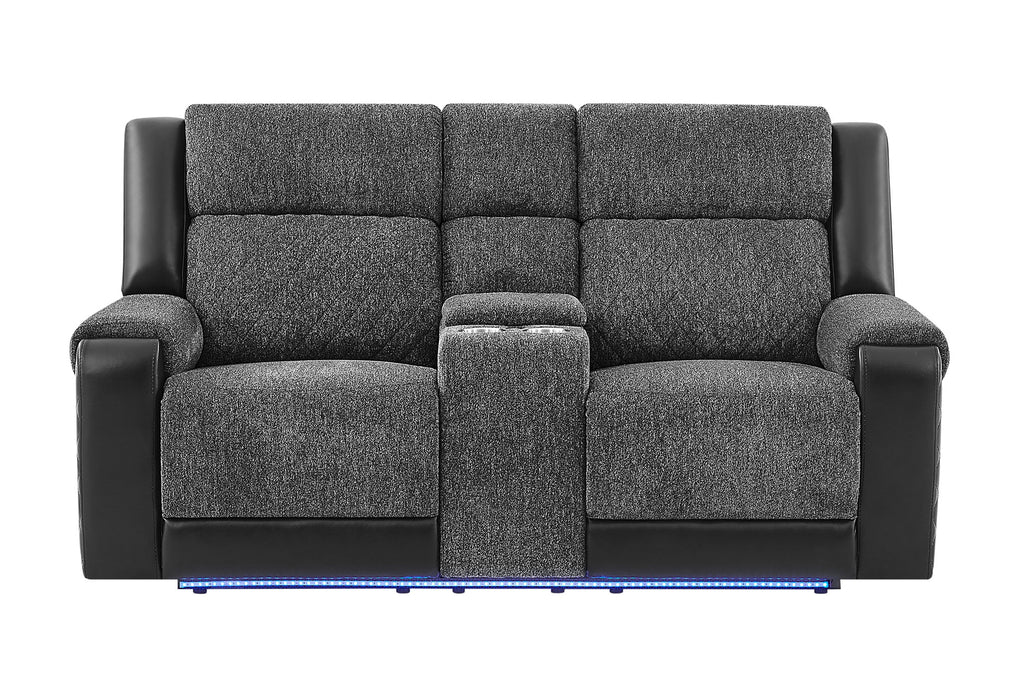 U5915 - Console Reclining Loveseat With Immersive Sound And Blue-Color LED - Black / Gray
