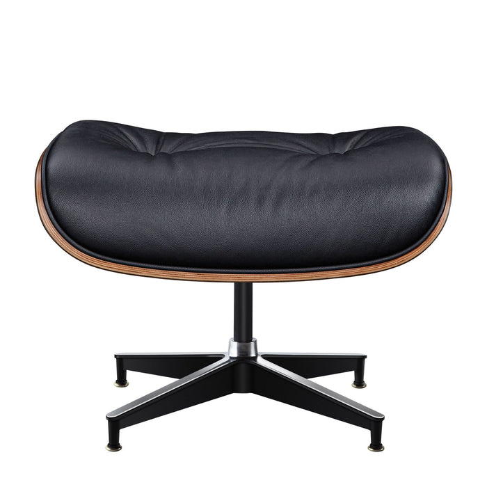 28" Tufted Genuine Leather Lounge Chair With Ottoman - Black / Light