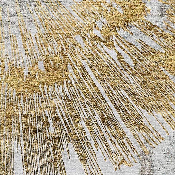 9' X 12' Abstract Washable Area Rug With UV Protection - Gold / Gray