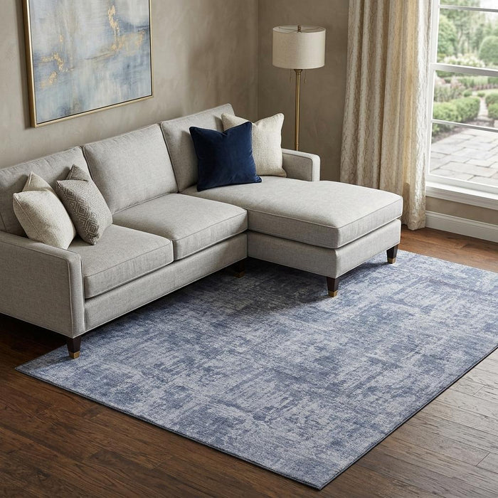 10' X 14' Abstract Washable Area Rug With UV Protection (695282) - Blue / Ivory