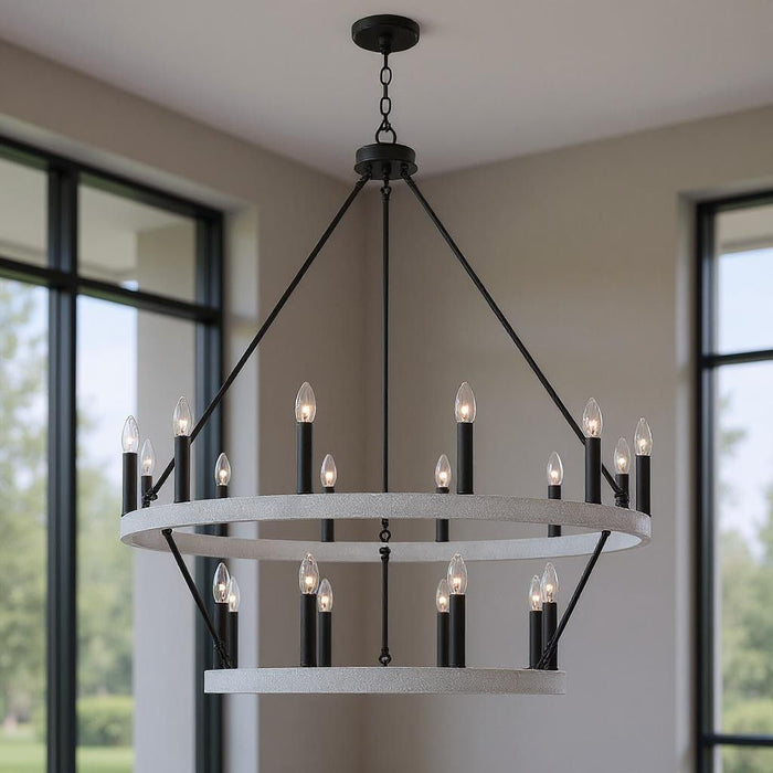 48" Candle Style Multi Light Metal Dimmable Chandelier - Black / White