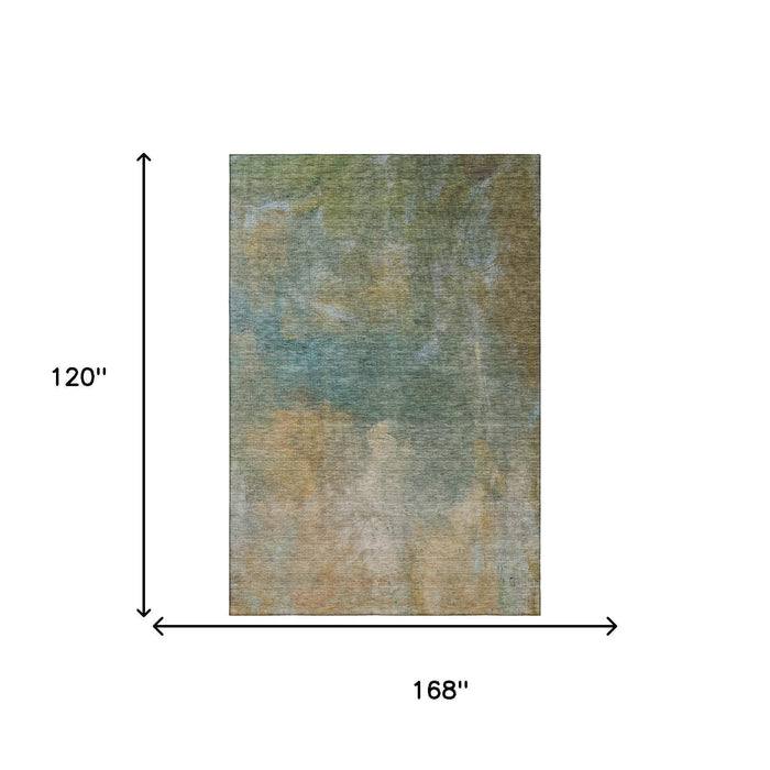 10' X 14' Abstract Washable Area Rug With UV Protection (683626) - Artichoke Green / Beige / Teal
