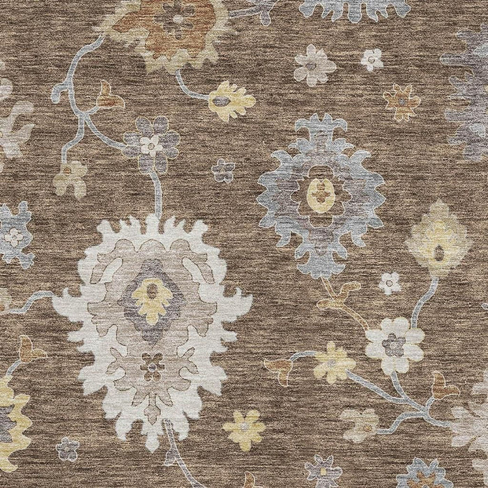 8' X 10' Floral Medallion Washable Area Rug With UV Protection - Chocolate