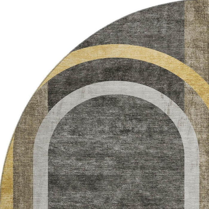 8' Geometric Washable Round Rug With UV Protection (647929) - Taupe / Gold