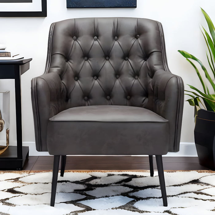 Faux Leather Tufted Arm Chair - Black