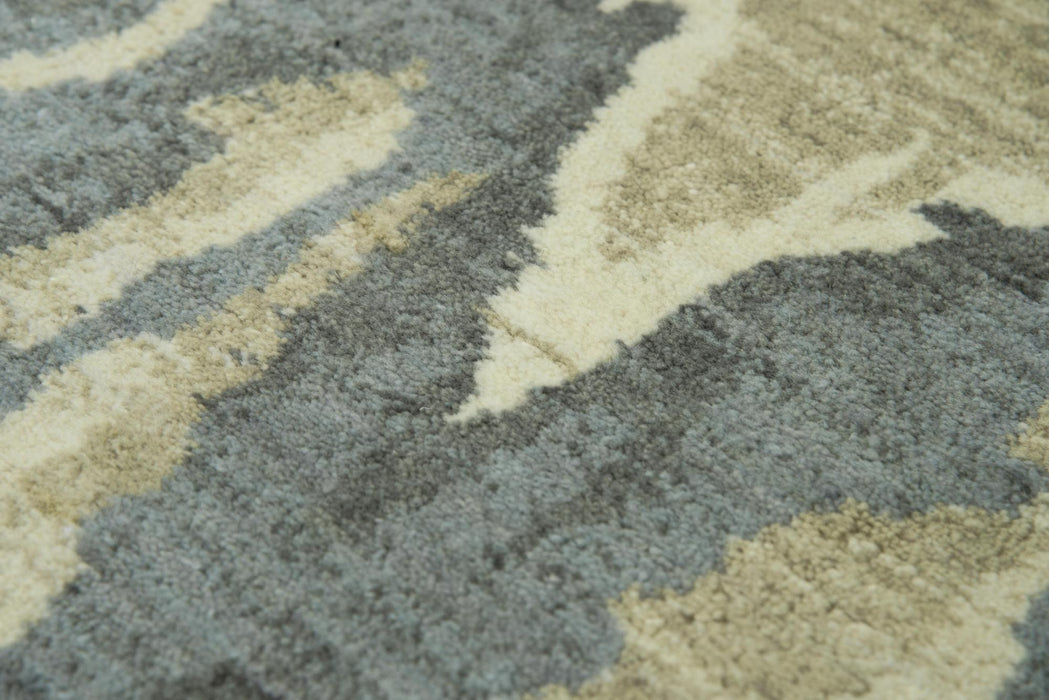 9' X 12' New Zealand Lambs Wool Abstract Hand Carved Handmade Area Rug (747511) - Gray / Cream / Yellow / Teal