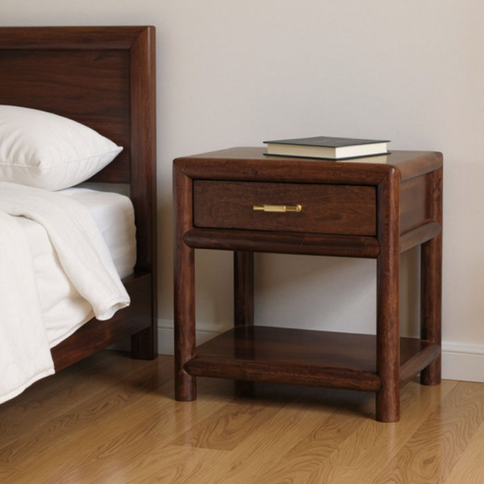 20" Solid Wood Square One Drawer Nightstand - Chestnut