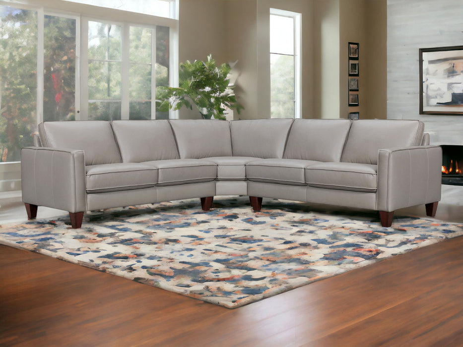 Leather L Shaped Three Piece Corner Sectional - Gray