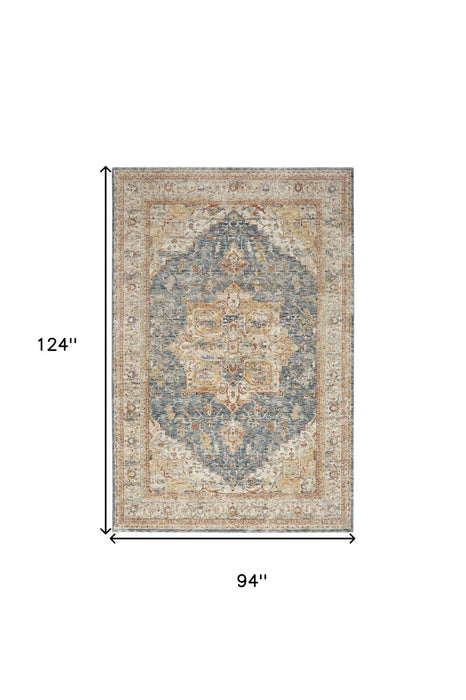8' X 10' Oriental Distressed Area Rug (550775) - Beige / Blue / Ivory