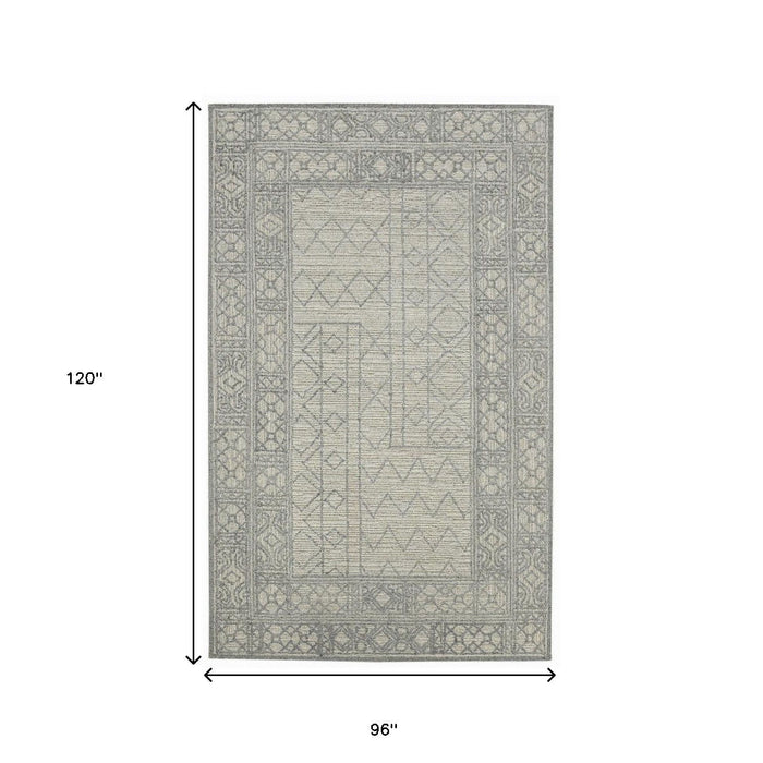 8' X 10' Wool Southwestern Hand Hooked Area Rug - Gray And Ivory