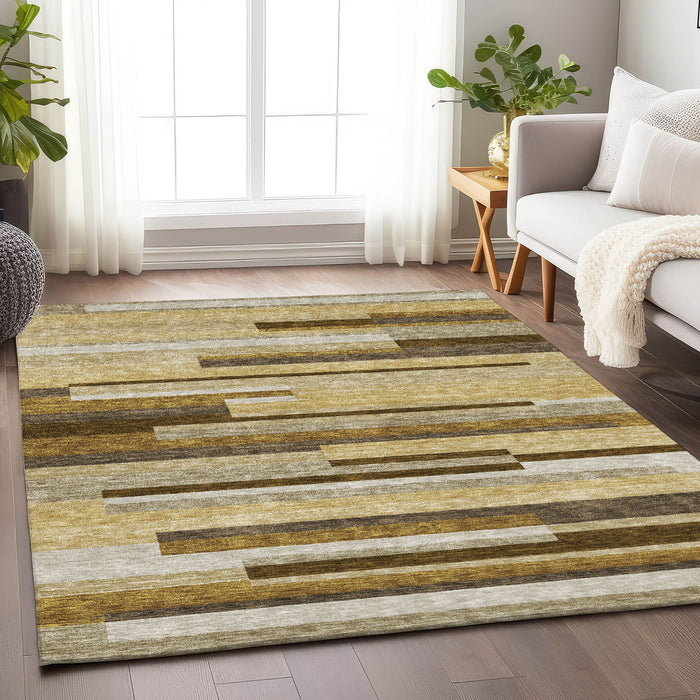 10' X 14' Striped Washable Area Rug With UV Protection - Khaki
