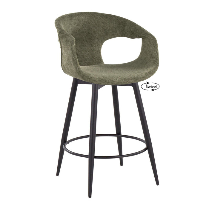 Curvo - 25" Fixed-Height Counter Stool With Swivel And Round Metal Footrest (Set of 2) - Black Metal