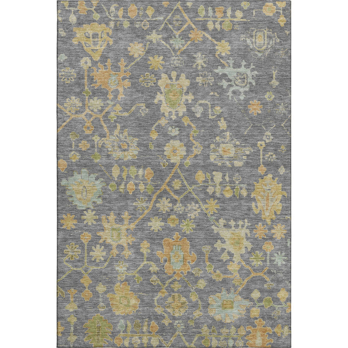 10' X 14' Floral Washable Area Rug With UV Protection (708421) - Gray / Gold / Blue