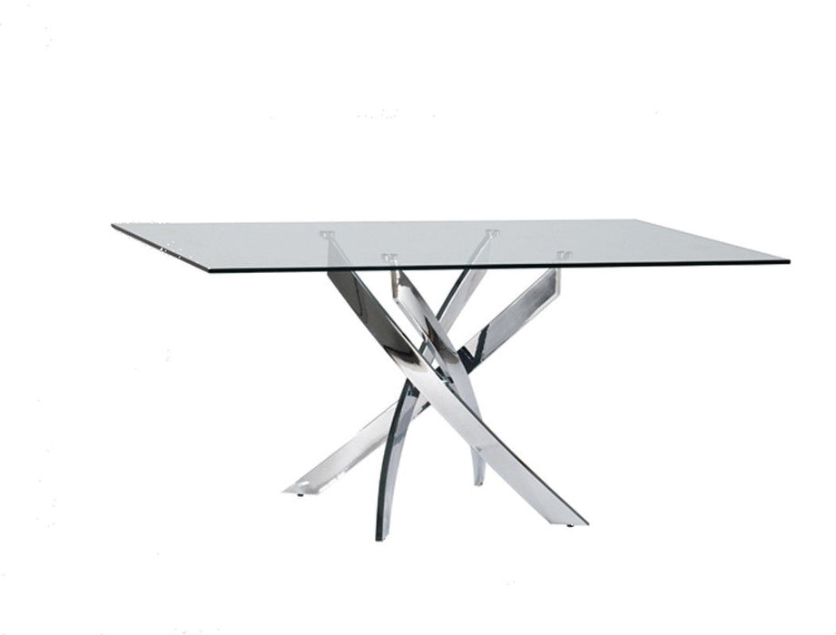 63" Glass And Stainless Steel Pedestal Base Dining Table - Silver