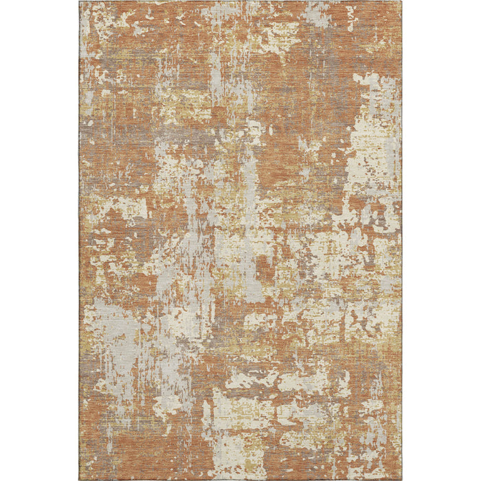 10' X 14' Abstract Washable Area Rug With UV Protection (679114) - Copper / Ivory / Gold