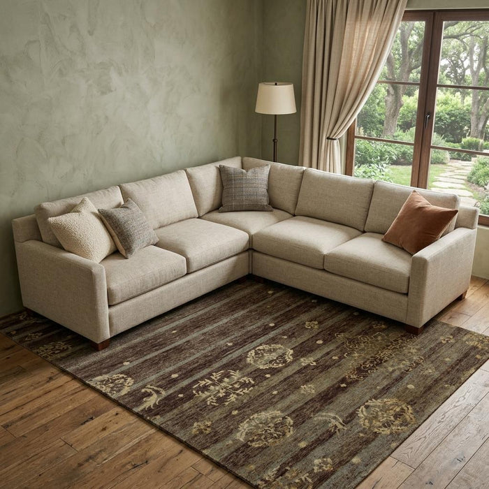 9' X 12' Striped Hand Knotted Area Rug (744331) - Brown / Tan