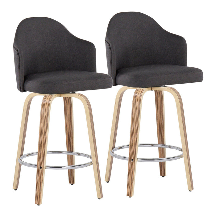 Ahoy - Fixed - Height Counter Stool - Zebra Wood Legs And Round Footrest (Set of 2)