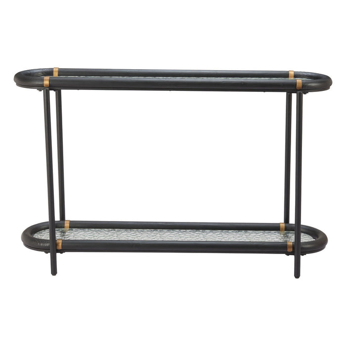 Glass Solid Wood Oval Console Table With Shelf - Clear / Black