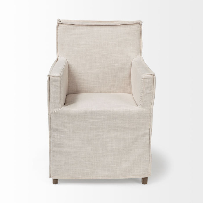 Slipcovered Upholstered Fabric Dining Arm Chair - Cream