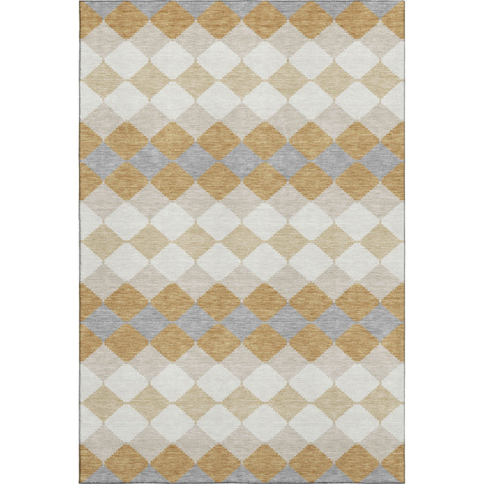 10' X 14' Geometric Washable Area Rug With UV Protection (679060) - Gold / Gray / Ivory