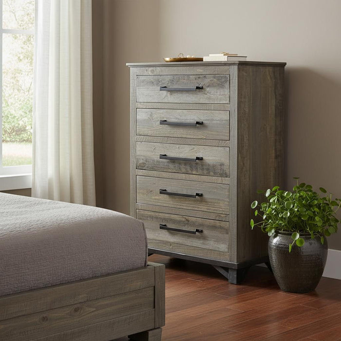 Solid Wood, 5 Drawer Chest - Gray