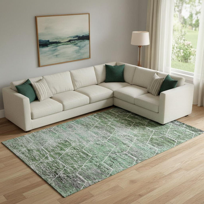 10' X 14' Geometric Washable Area Rug With UV Protection (699190) - Green / Gray / Ivory