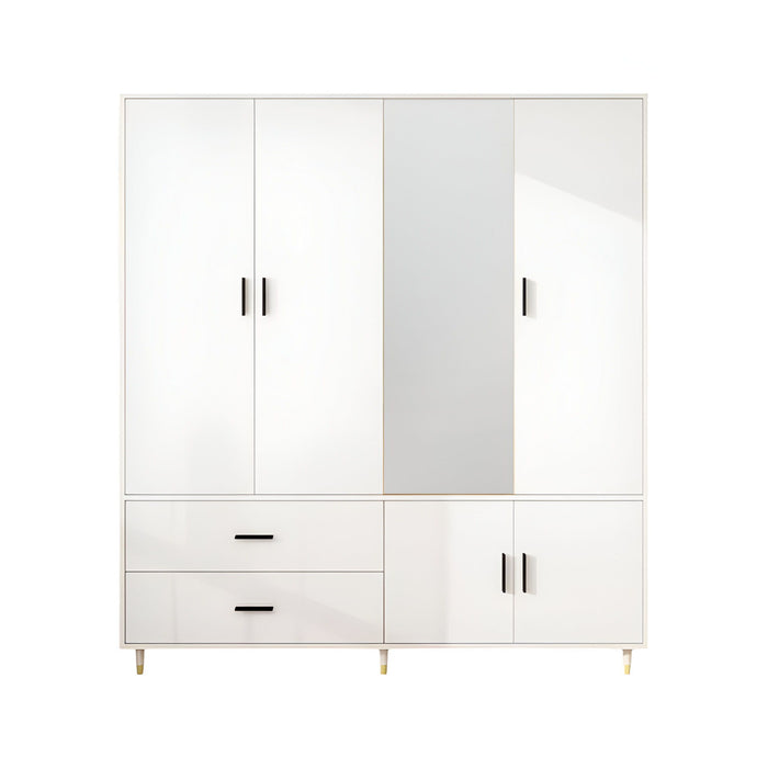 71" Mirro Five Door Two Drawer Combo Dresser - White