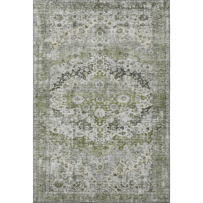 10' X 14' Oriental Washable Area Rug With UV Protection (700265) - Artichoke Green / Gray / Charcoal