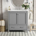 Giga bathroom vanity with single undermount sink, solid wood frame, two doors, drawer, soft-close hinges, and multifunctional storage