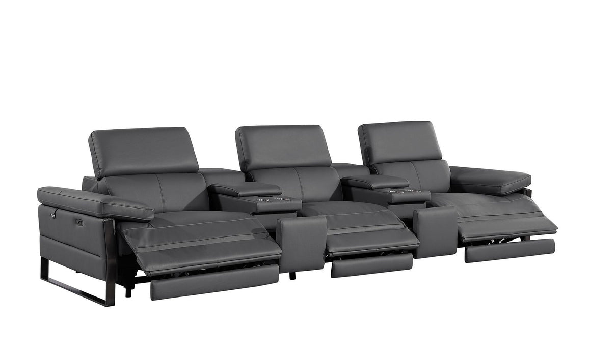 Top Grain Leather Reclining Metal USB Sofa (720340) - Dark Gray